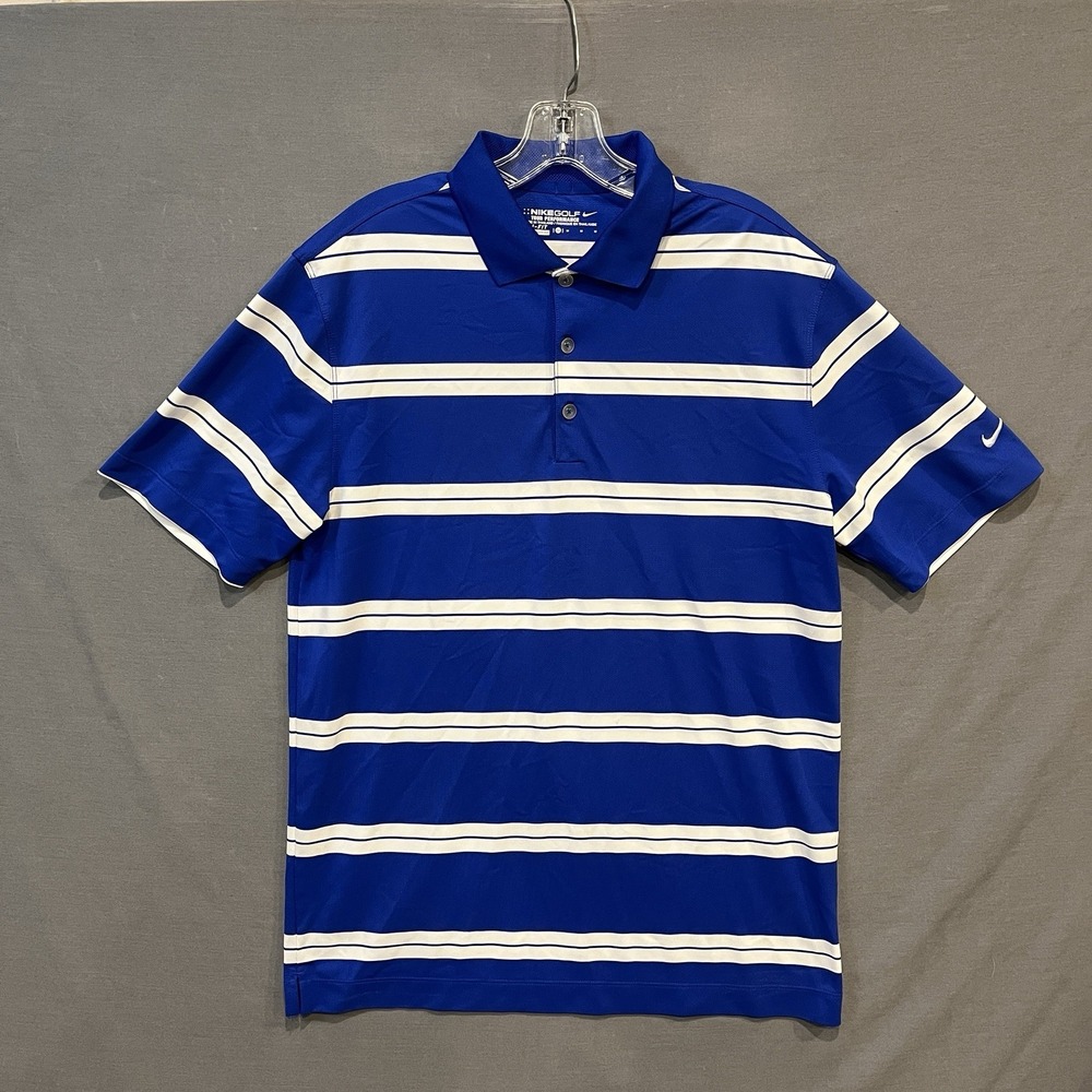 Nike Golf Polo Shirt Men's M Blue Strips Dri-Fit Tour Performance Breathable